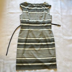 Calvin Klein Gray and White Belted Sheath Dress, size 14